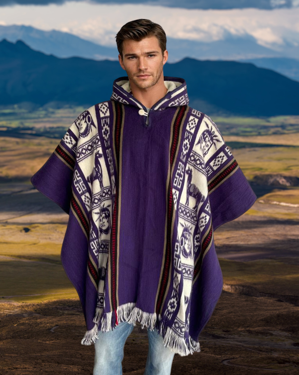 Wool Poncho with Hood color purple – TomHats