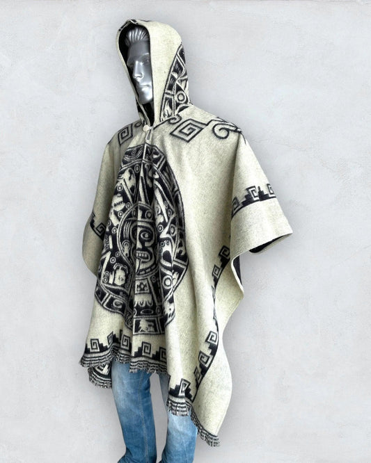 Poncho Hood Wool Maya White - TomHats