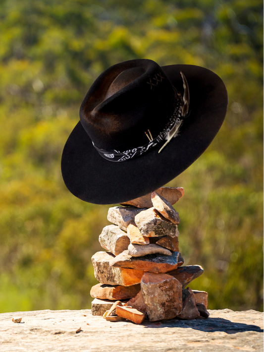 Black Boater Outback Hat - "Havana"