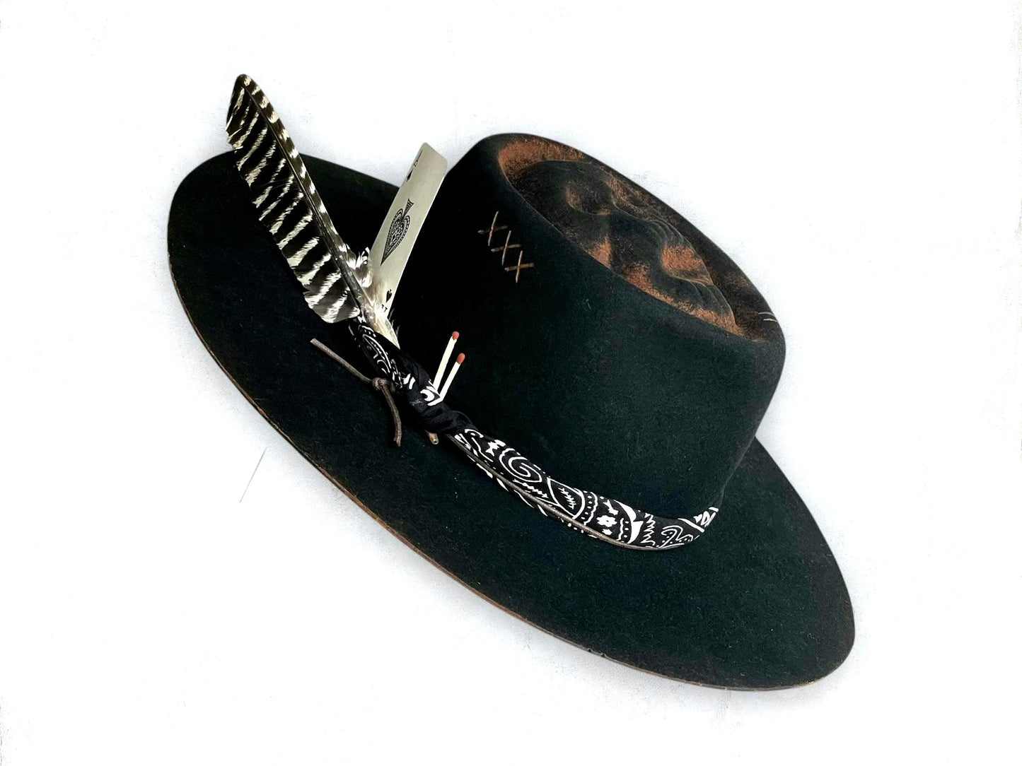 Black Boater Skull Outback Hat - "Gambler"