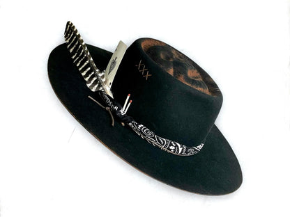 Black Boater Skull Outback Hat - "Gambler"