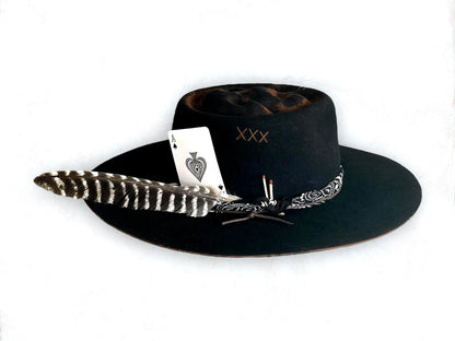 Black Boater Skull Outback Hat - "Gambler"