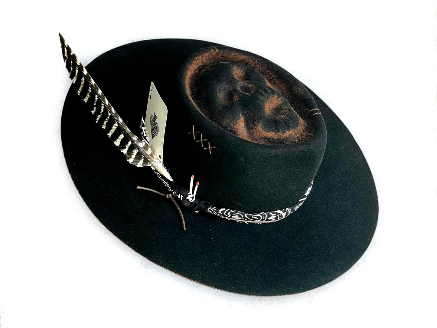Black Boater Skull Outback Hat - "Gambler"