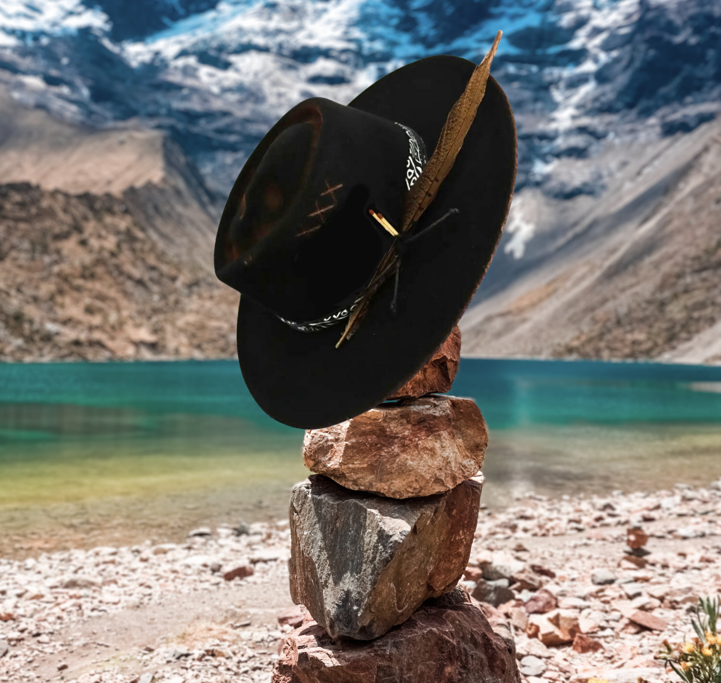 Black Boater Skull Outback Hat - "Gambler"