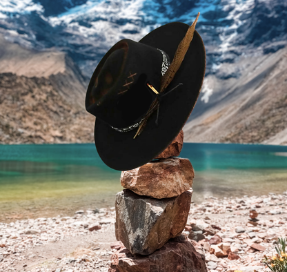 Black Boater Skull Outback Hat - "Gambler"