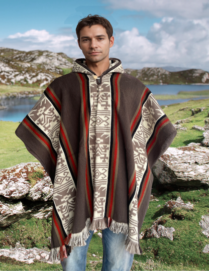 Poncho with Hood Wool Beige Mocha