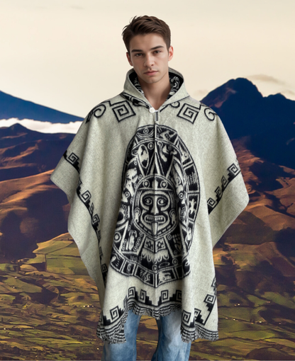 pothead poncho Poncho Hood Wool Maya White