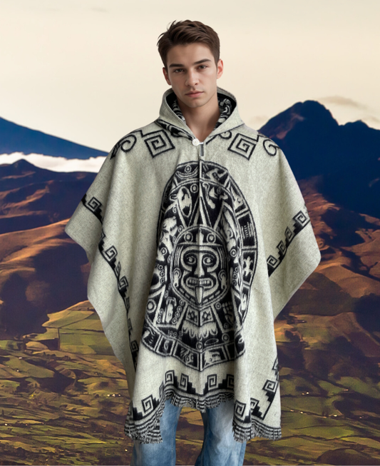 Poncho Hood Wool Maya White