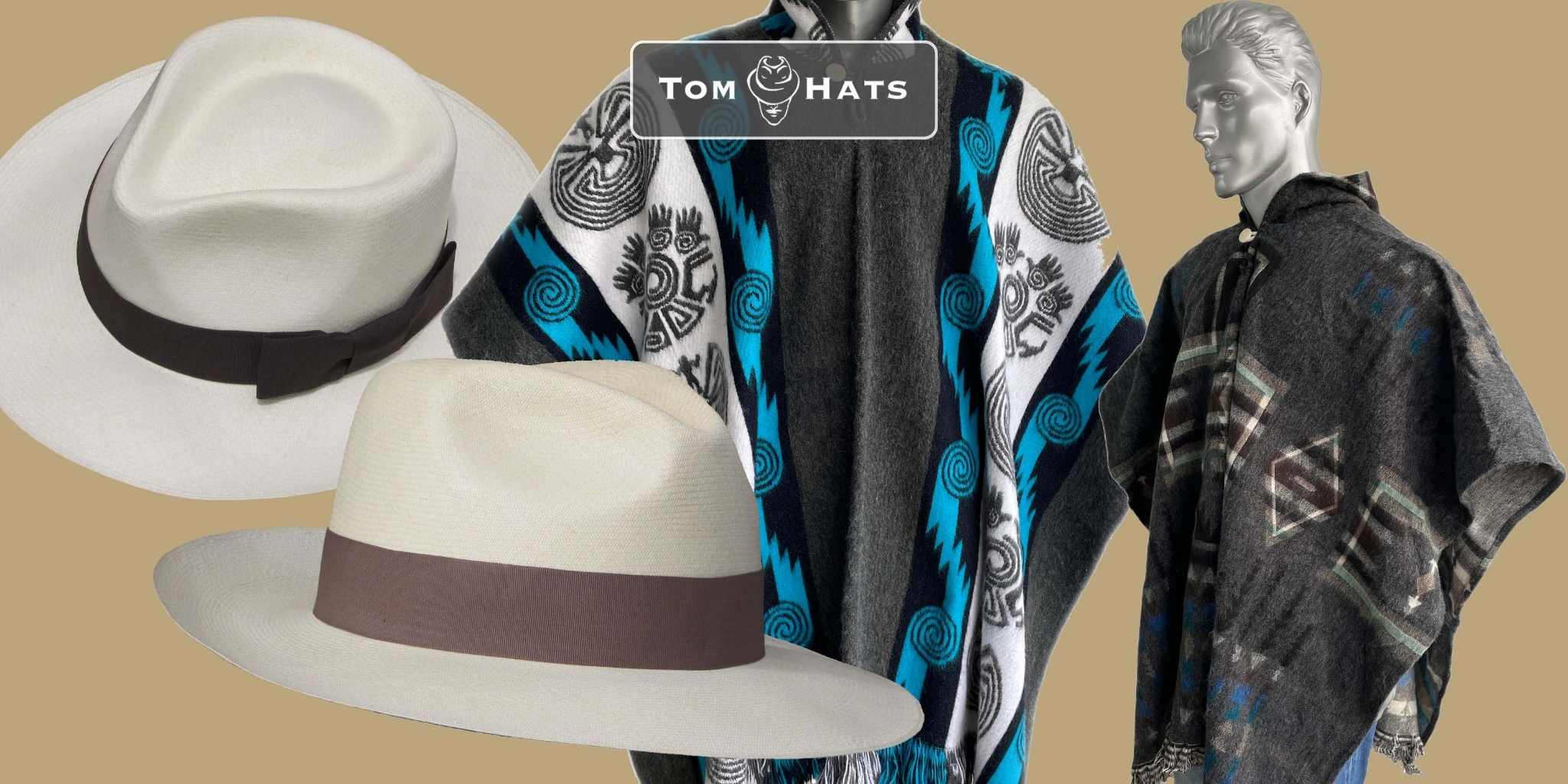Ponchos with indigenous patterns and genuine Panama hats from Ecuador