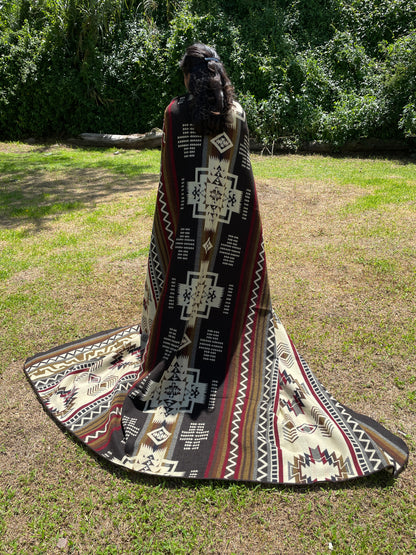 Alpaca Wool Blanket in color brown and beige in King size with a geometric Navajo pattern