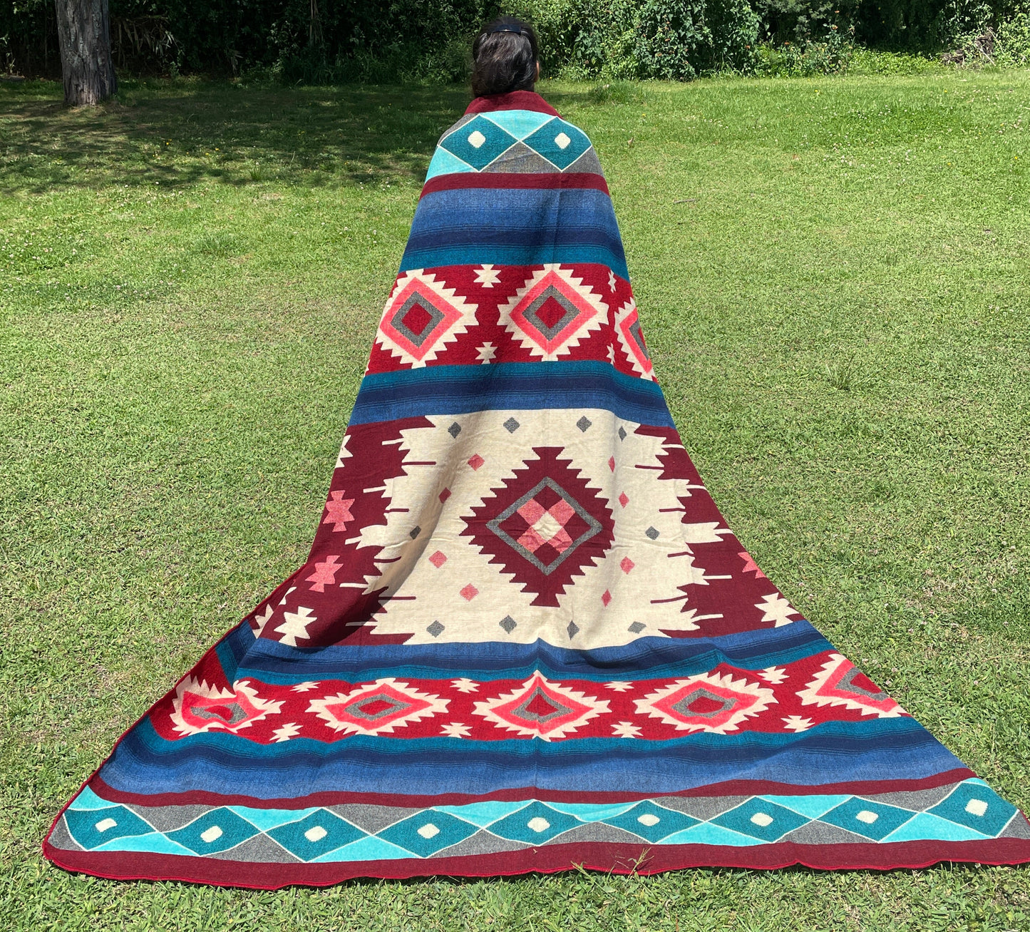 Alpaca Blanket with indigenous patterns - red blue