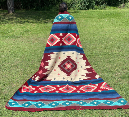 Alpaca Blanket with indigenous patterns - red blue