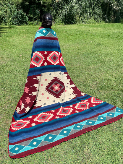 Alpaca Blanket with indigenous patterns - red blue