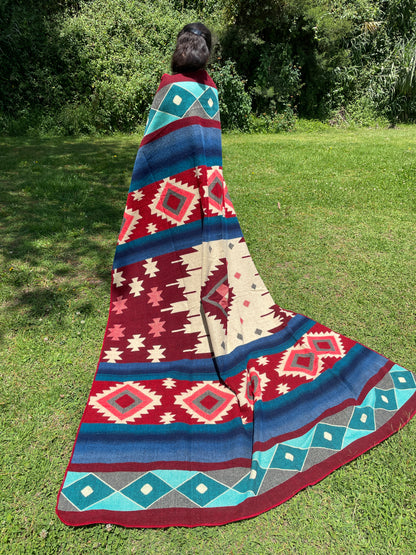 Alpaca Blanket with indigenous patterns - red blue