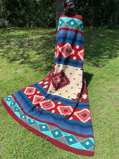 Alpaca Blanket with indigenous patterns - red blue