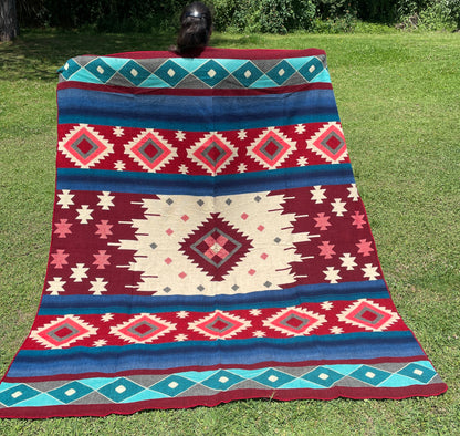 Alpaca Blanket with indigenous patterns - red blue