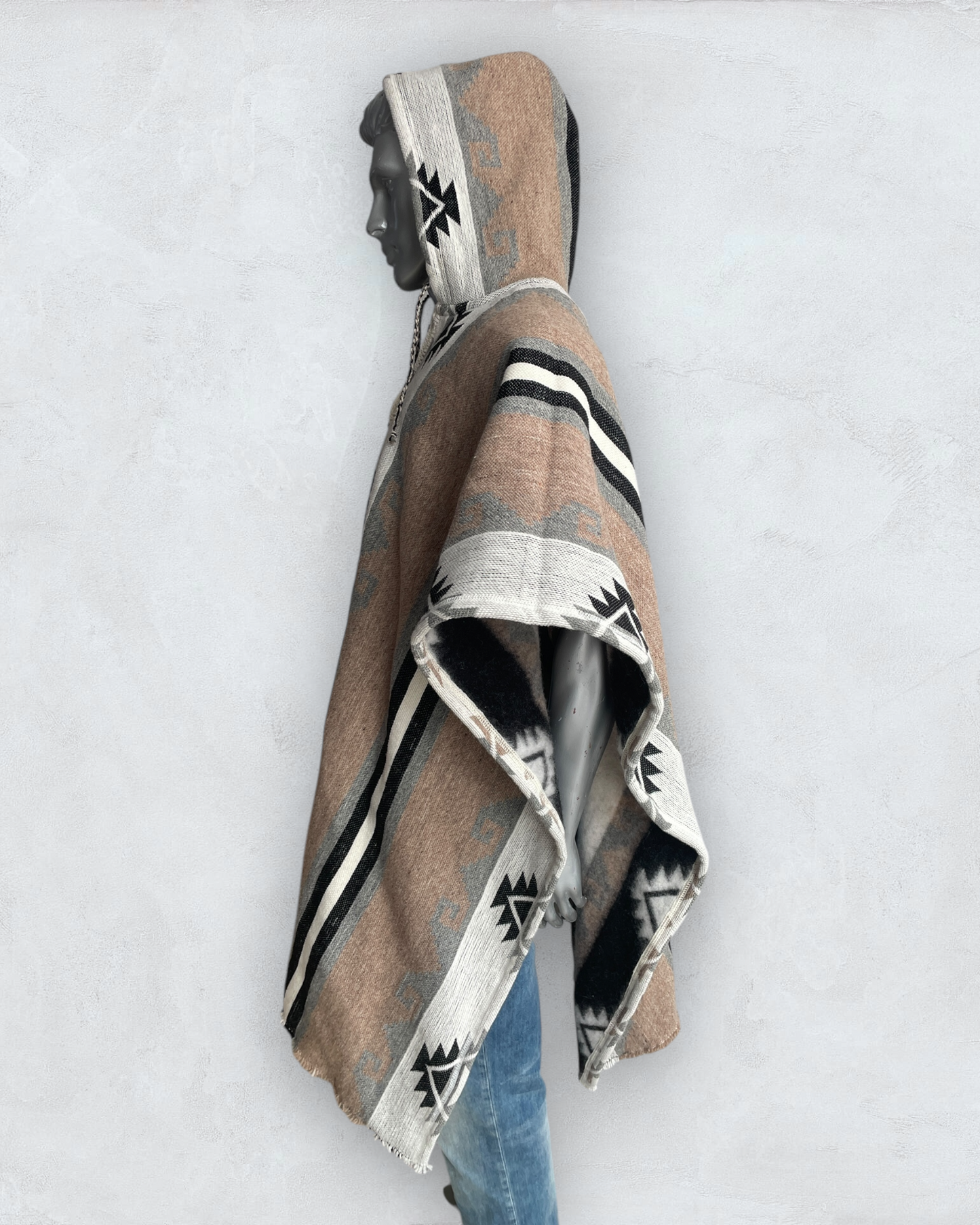 Poncho Hood Wool beige with