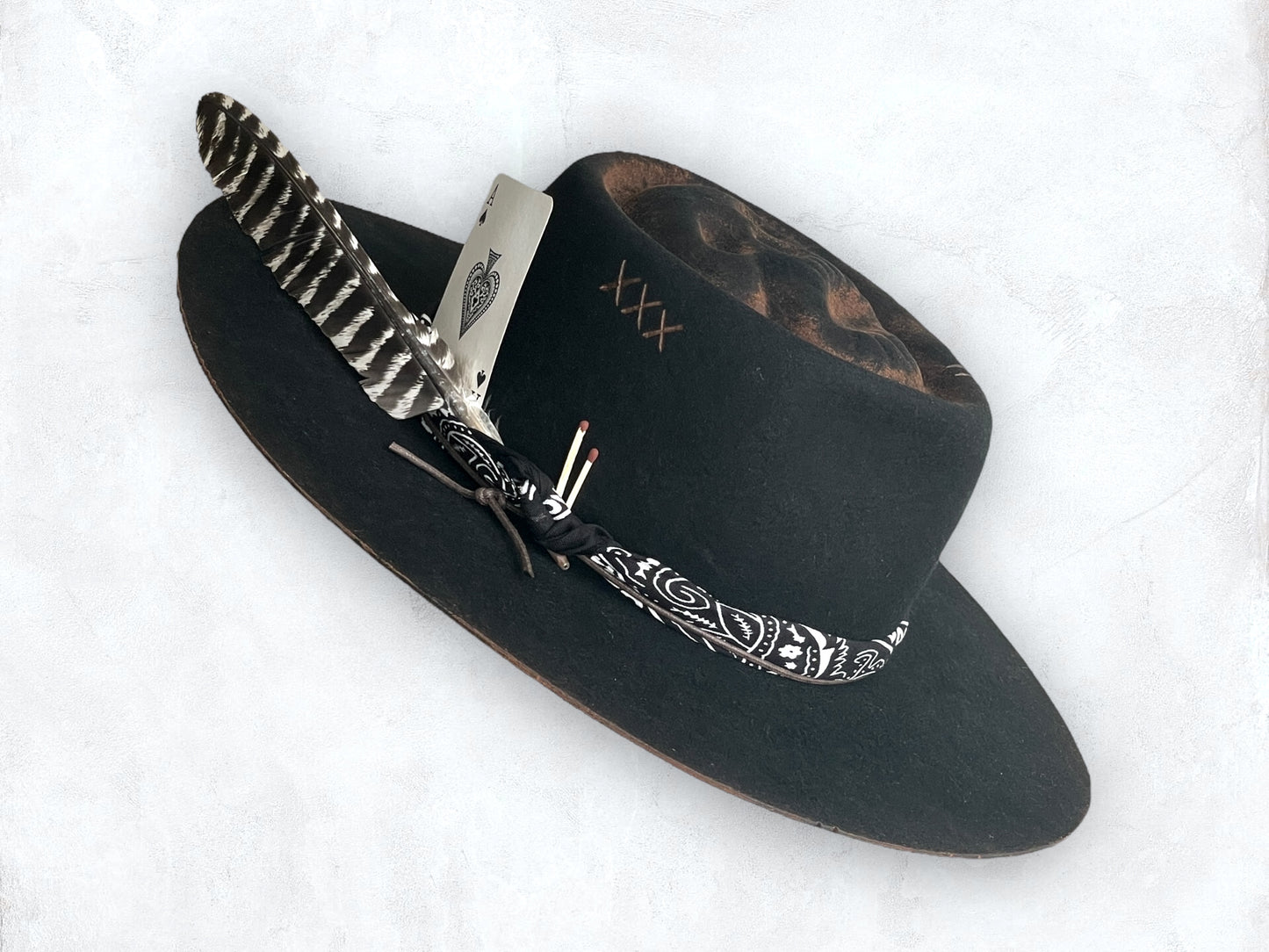 Black Boater Skull Outback Hat - "Gambler"