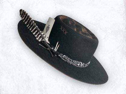 Black Boater Skull Outback Hat - "Gambler"