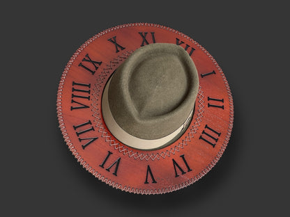 Wool Felt Outback Hat with Teca wood brim - Roman Numerals Clock