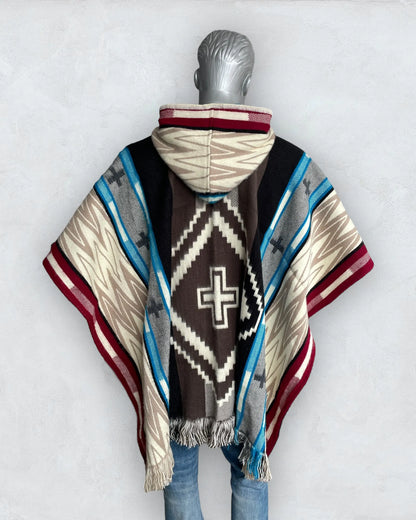 Poncho Hood Wool Navajo Light Blue