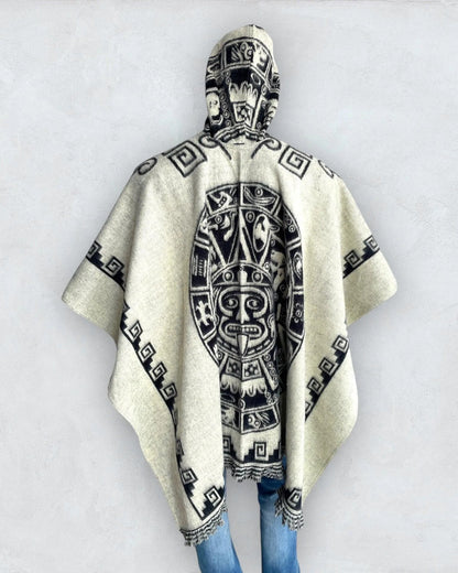 Poncho Hood Wool Maya White - TomHats