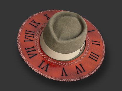 Wool Felt Outback Hat with Teca wood brim - Roman Numerals Clock