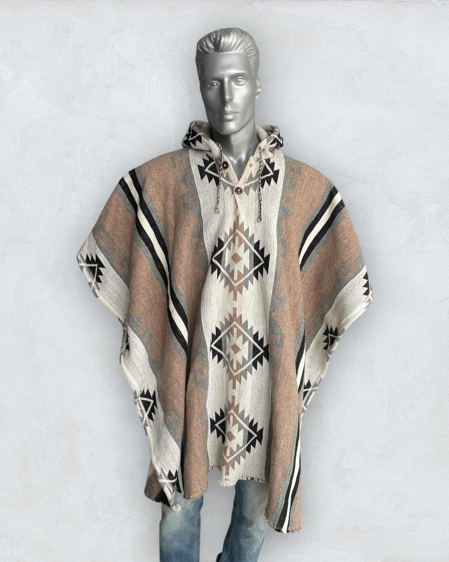 Poncho Hood Wool beige with