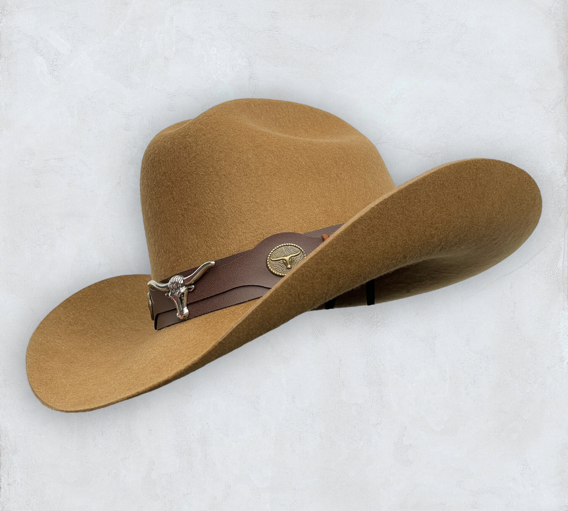 Black Felt Cowboy Hat with Leather band with bull 
