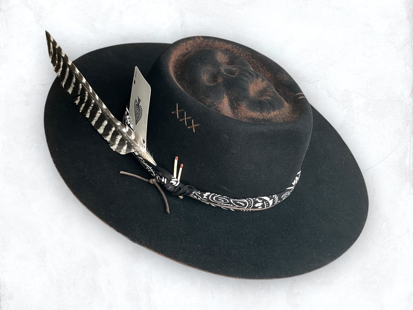 Black Boater Skull Outback Hat - "Gambler"