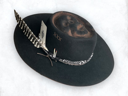 Black Boater Skull Outback Hat - "Gambler"