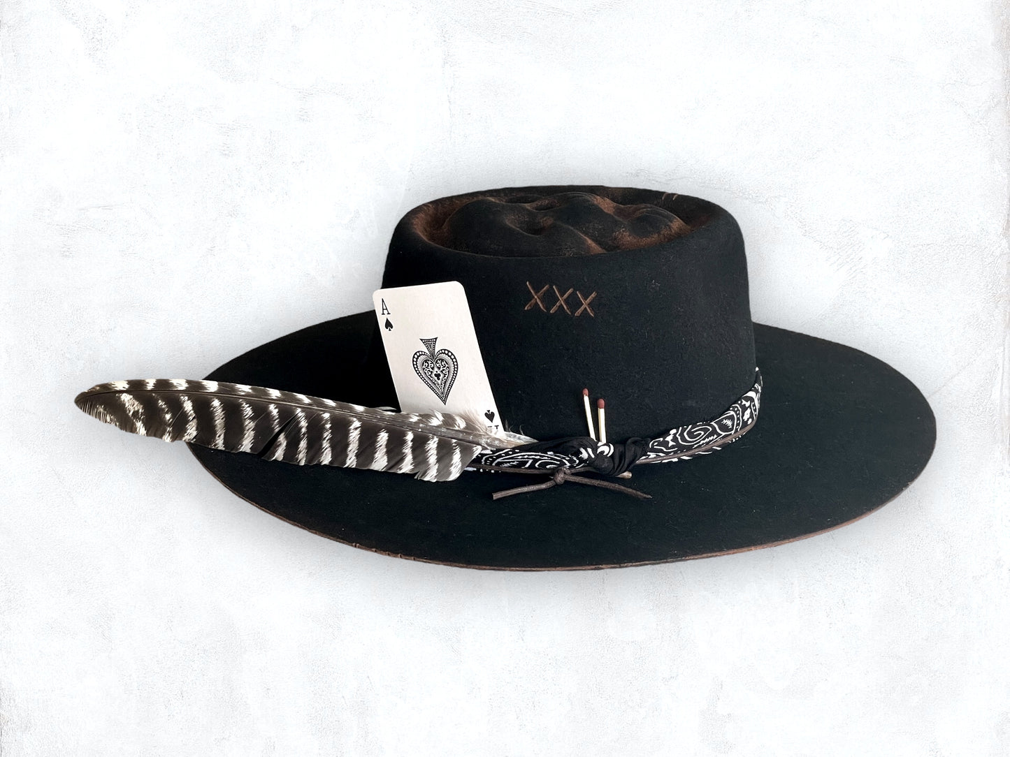 Black Boater Skull Outback Hat - "Gambler"