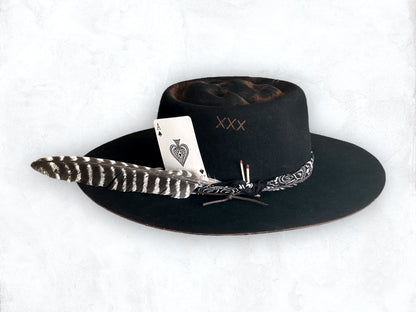 Black Boater Skull Outback Hat - "Gambler"