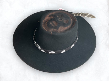 Black Boater Skull Outback Hat - "Gambler"