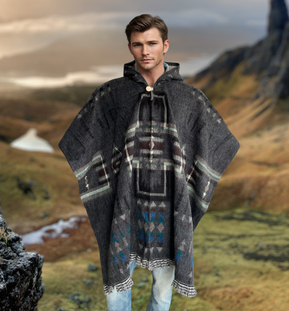 Poncho Hood Wool Mint