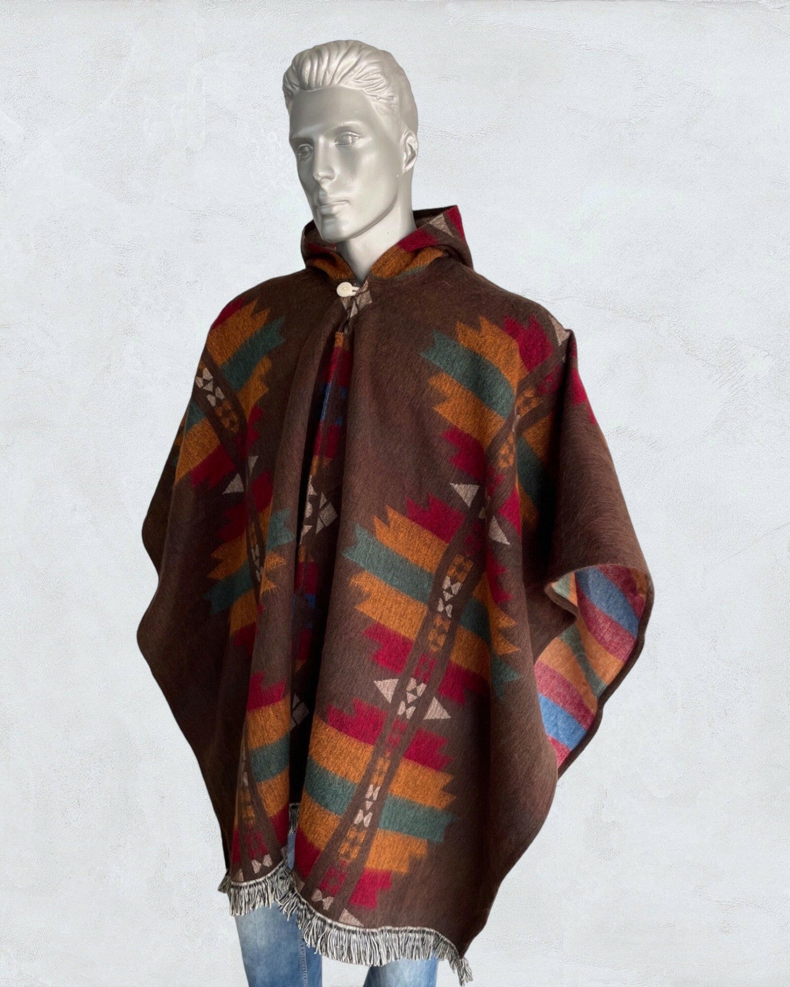 Poncho Hood Wool Brown - andeanstyle