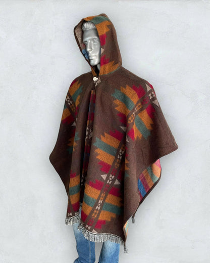 Poncho Hood Wool Brown - andeanstyle