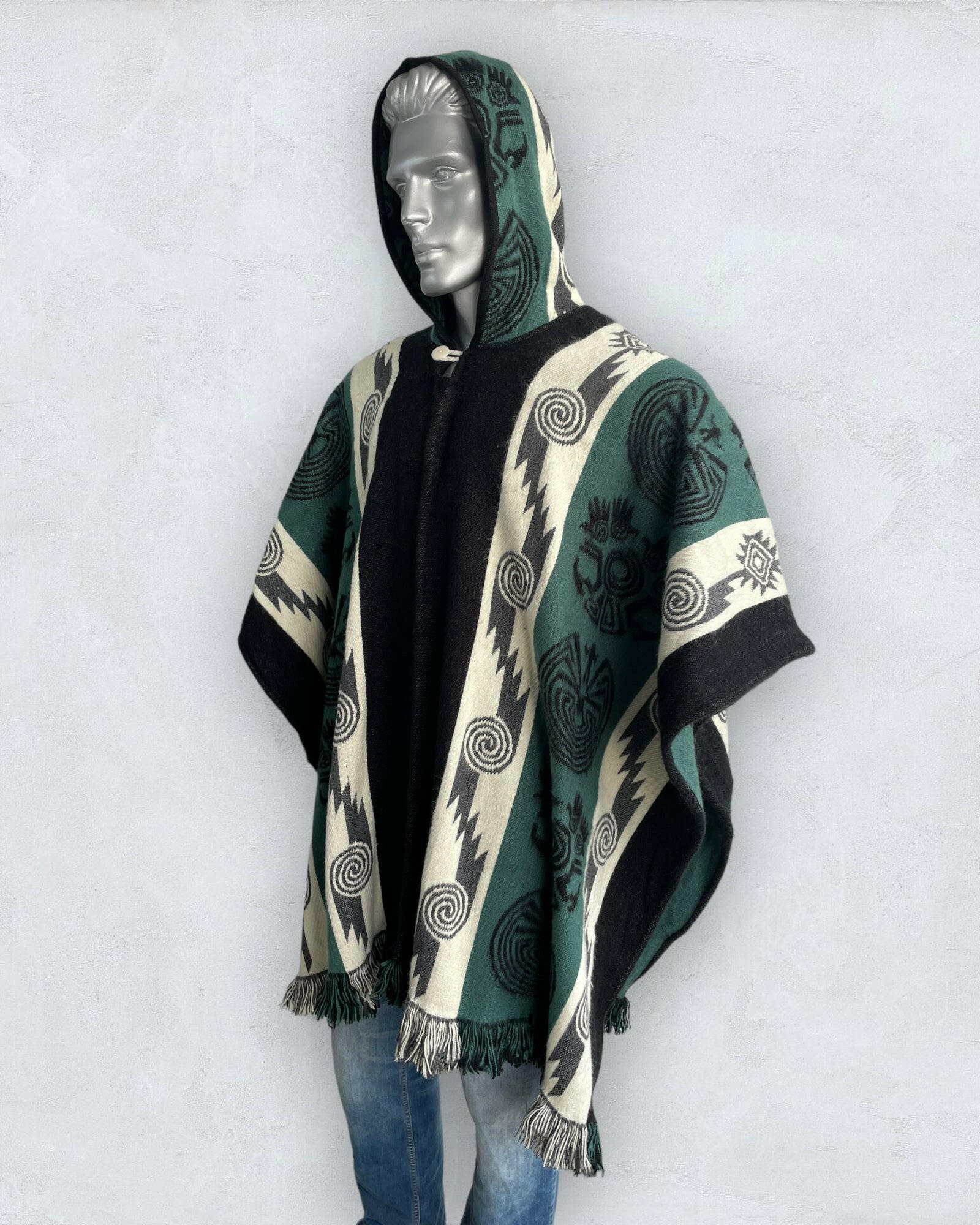 Poncho Hood Wool Green - andeanstyle