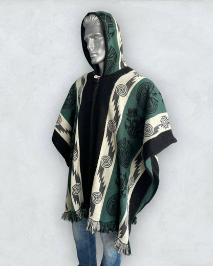 Poncho Hood Wool Green - TomHats