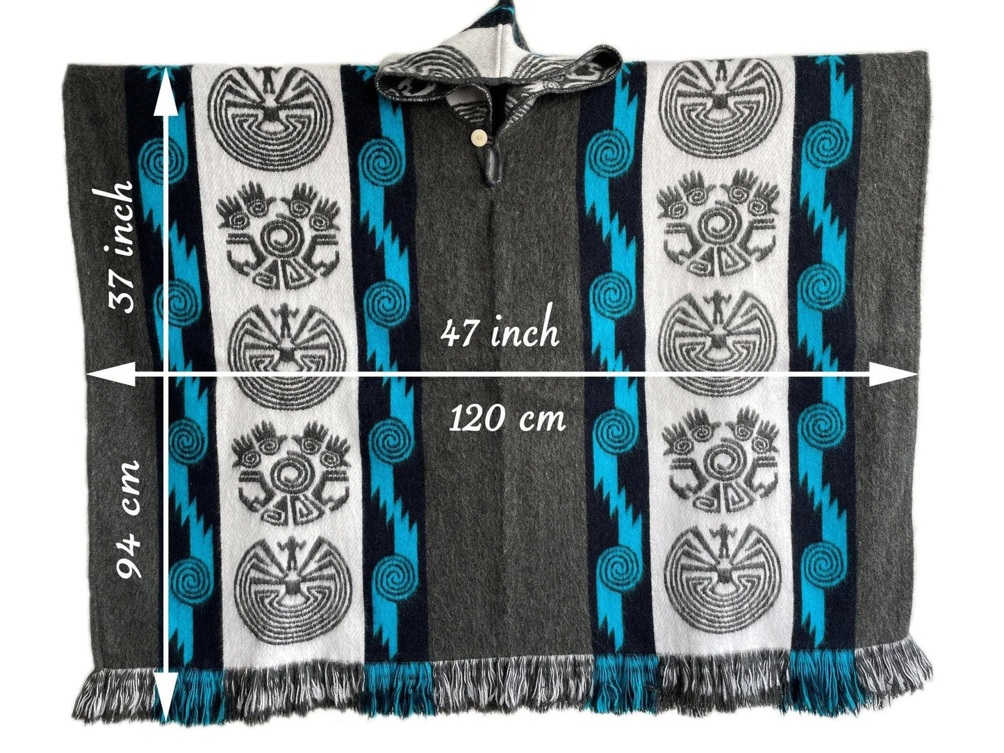 Poncho Hood Wool Grey Blue - TomHats