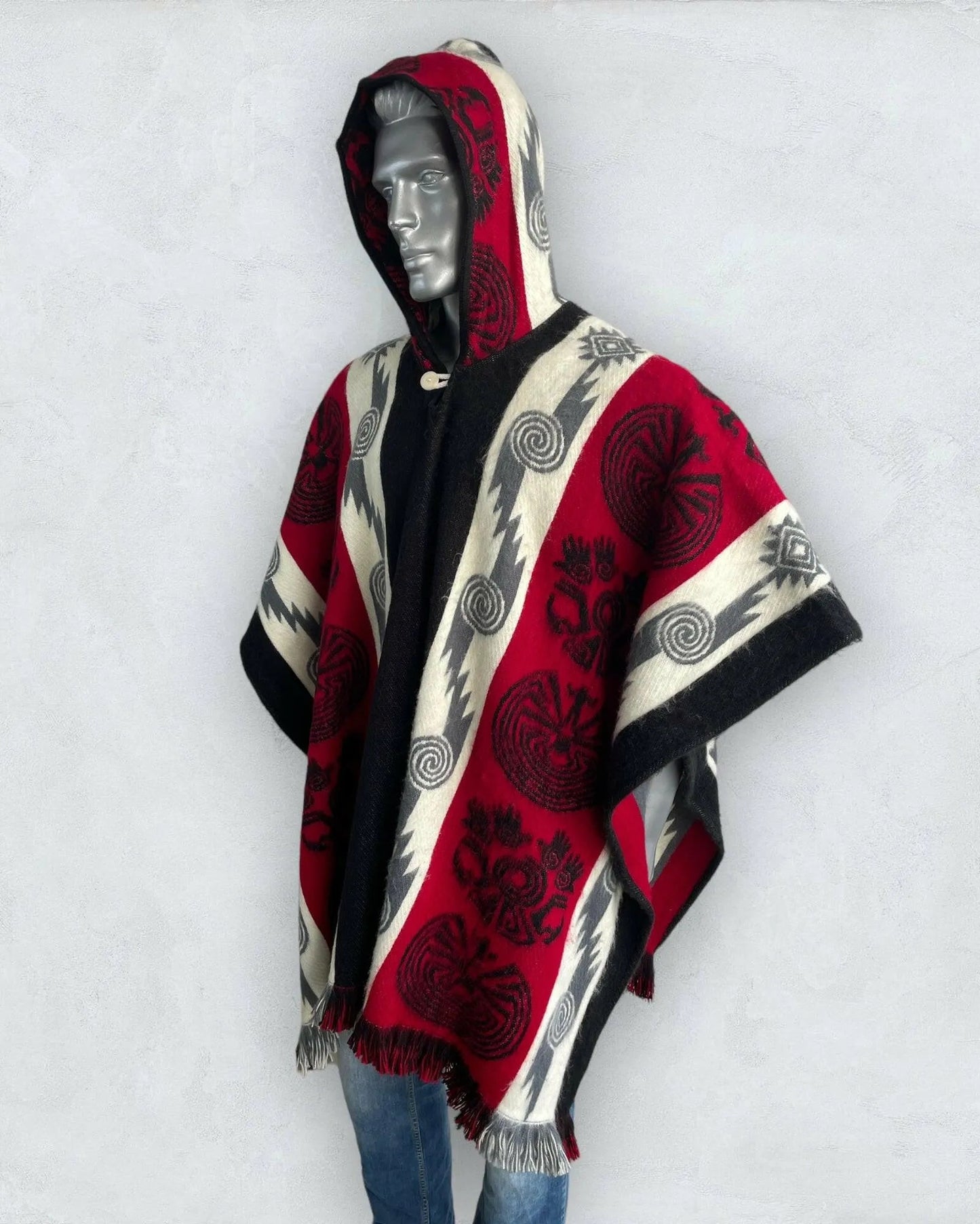 Poncho Hood Wool Red - TomHats