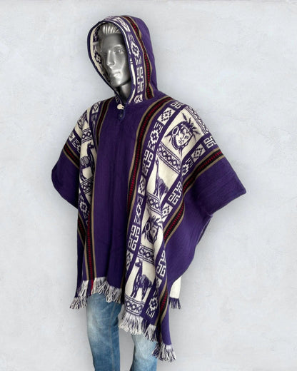 Wool Poncho with Hood color purple - TomHats