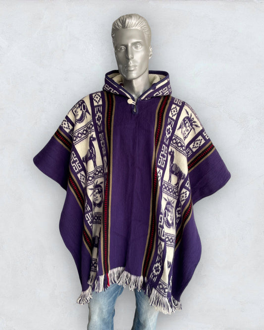 Wool Poncho with Hood color purple - TomHats