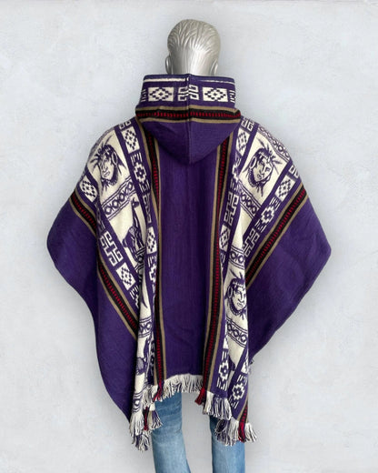 Wool Poncho with Hood color purple - TomHats