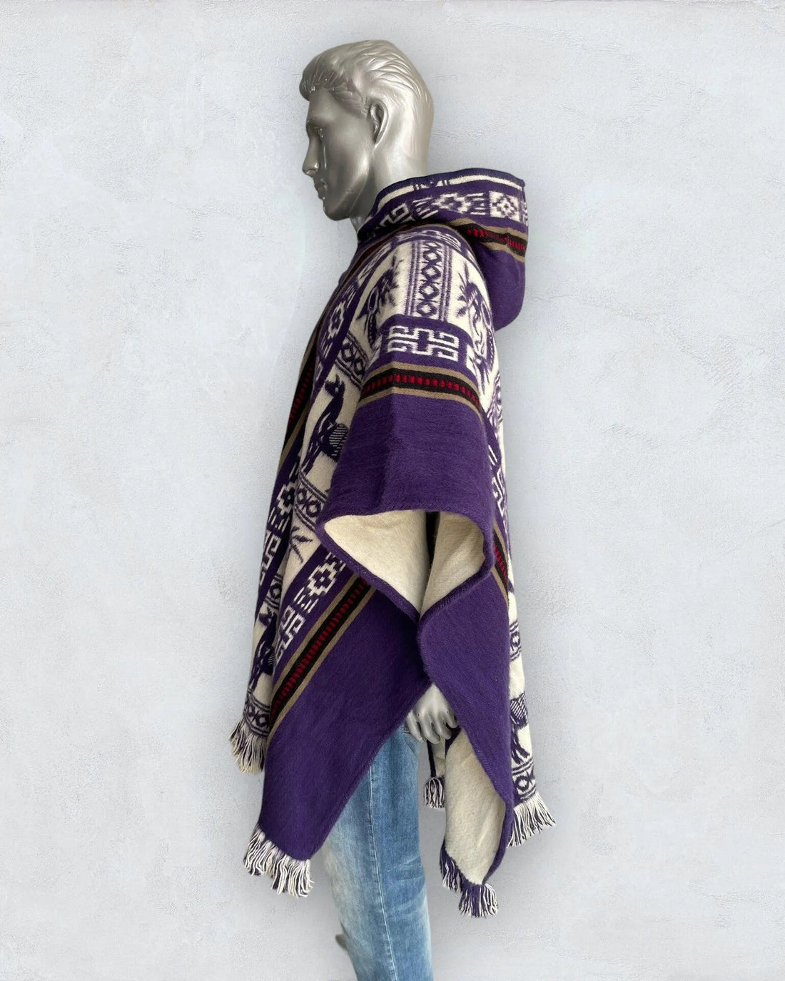 Wool Poncho with Hood color purple - TomHats