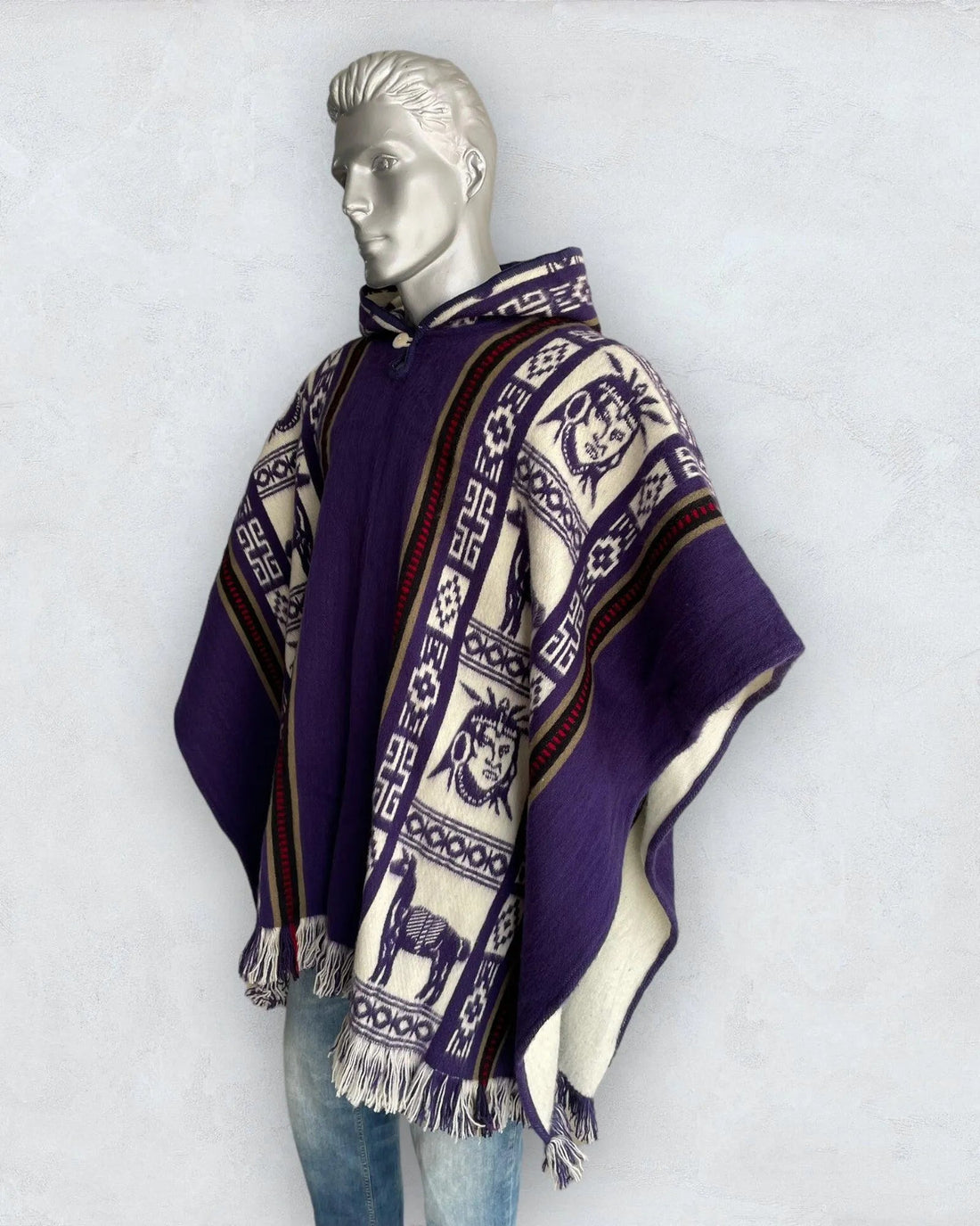 Wool Poncho with Hood color purple - TomHats