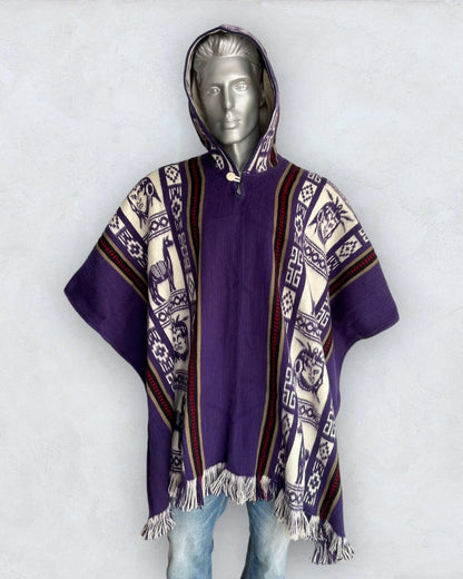 Wool Poncho with Hood color purple - TomHats