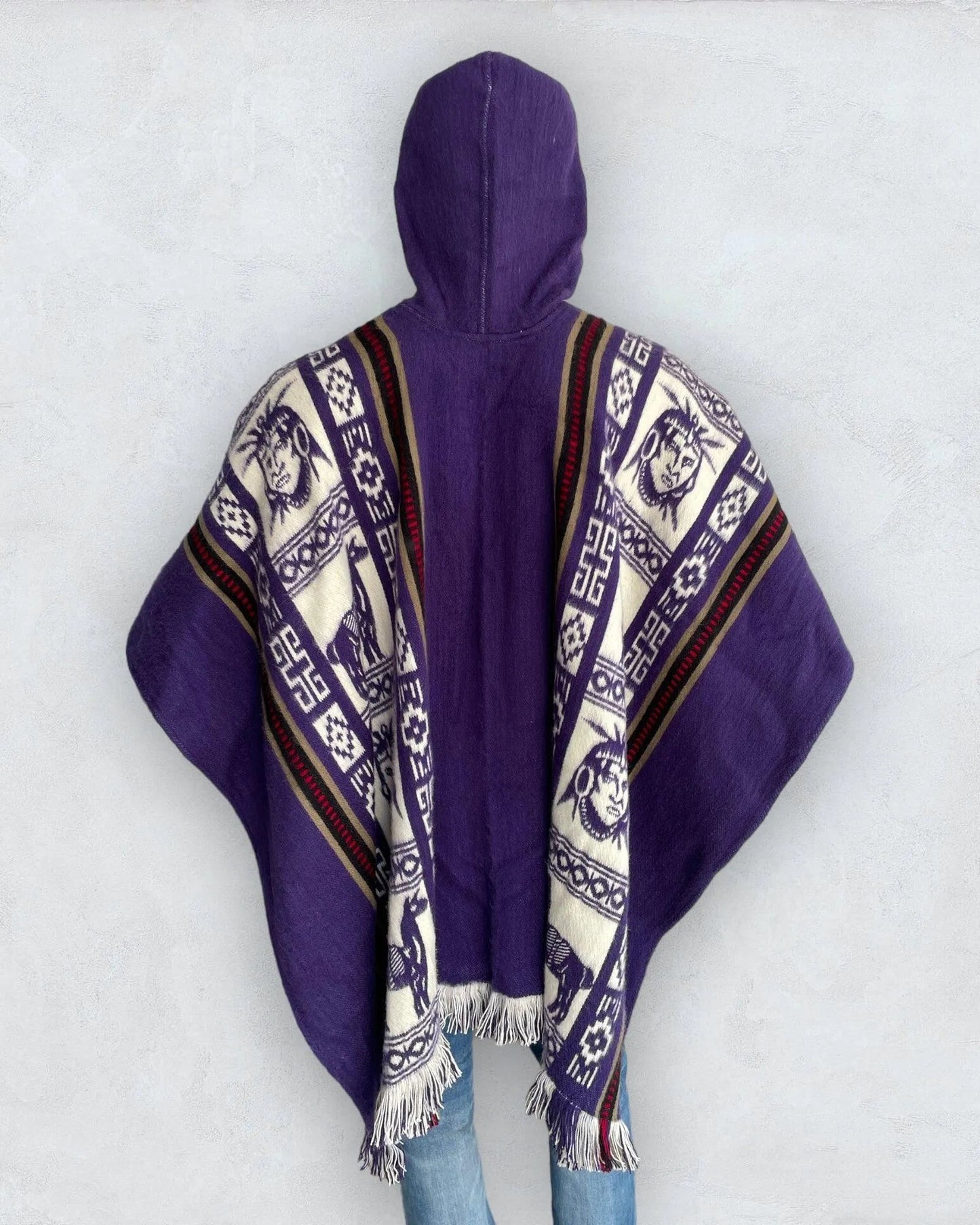 Wool Poncho with Hood color purple - TomHats